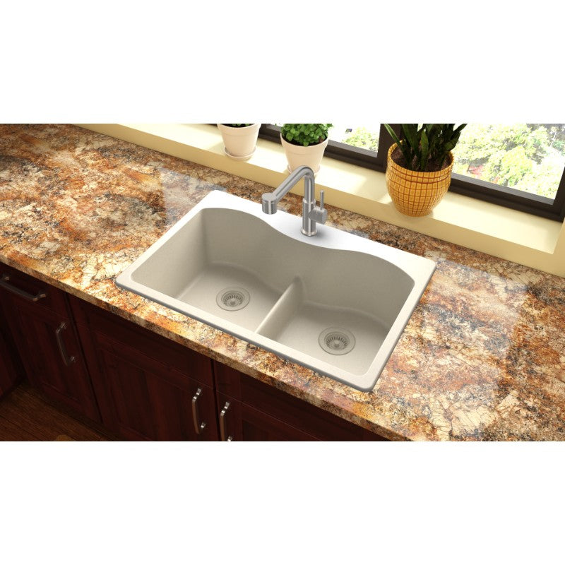 Quartz Classic 22' x 33' x 9.5' Quartz Double-Basin Drop-In Kitchen Sink in Bisque