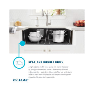 Quartz Classic 22' x 33' x 9.5' Quartz Double-Basin Drop-In Kitchen Sink in Dusk Gray - Low Divide