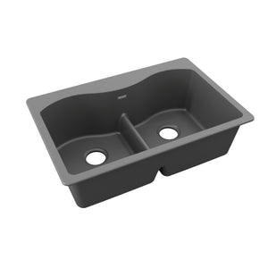Quartz Classic 22' x 33' x 9.5' Quartz Double-Basin Drop-In Kitchen Sink in Dusk Gray - Low Divide