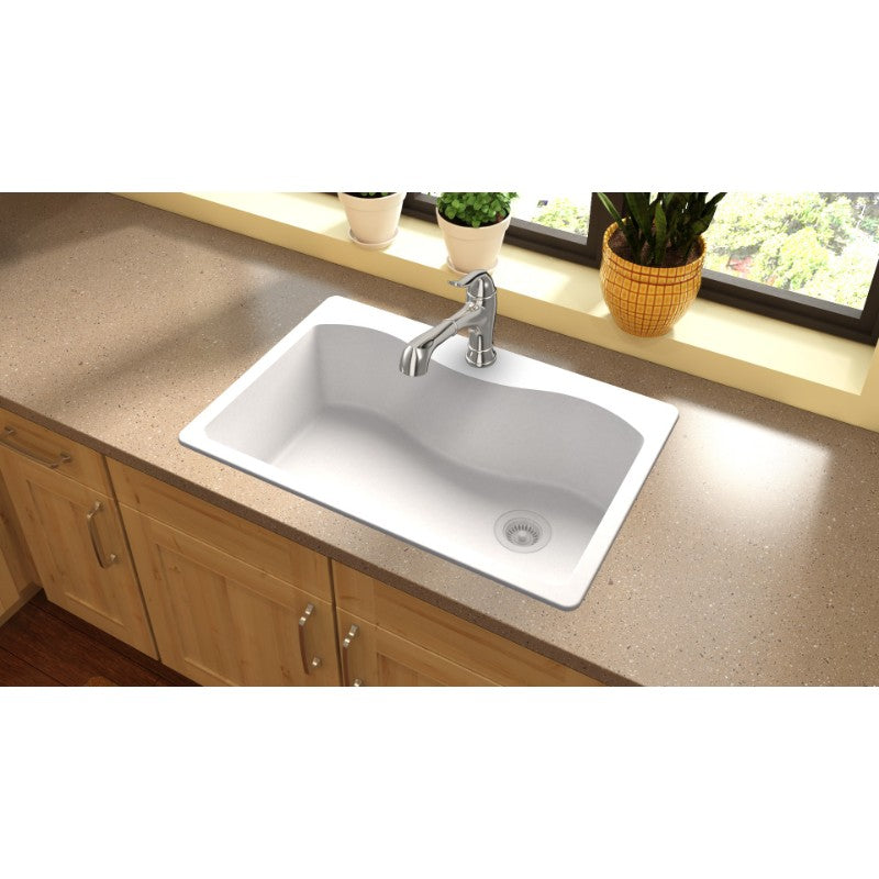 Quartz Classic 22' x 33' x 9.5' Quartz Single-Basin Irregular Drop-In Kitchen Sink in White