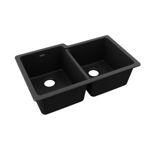 Quartz Classic 20.5' x 33' x 9.5' Quartz Double-Basin Undermount Kitchen Sink in Black