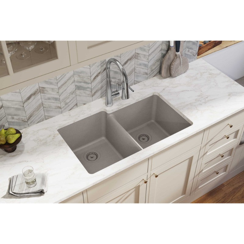 Quartz Classic 20.5' x 33' x 9.5' Quartz Double-Basin Undermount Kitchen Sink in Greige