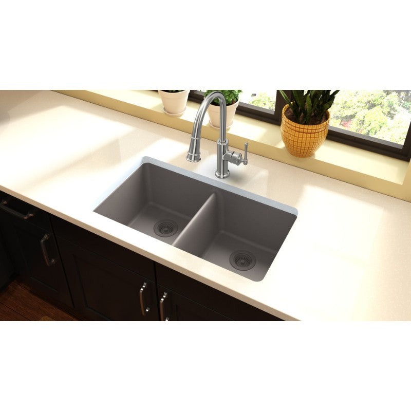 Quartz Classic 18.5' x 33' x 9.5' Quartz Double-Basin Undermount Kitchen Sink in Greige