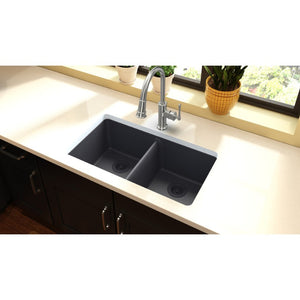 Quartz Classic 18.5' x 33' x 9.5' Quartz Double-Basin Undermount Kitchen Sink in Dusk Gray