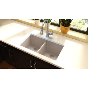 Quartz Classic 18.5' x 33' x 9.5' Quartz Double-Basin Undermount Kitchen Sink in Putty