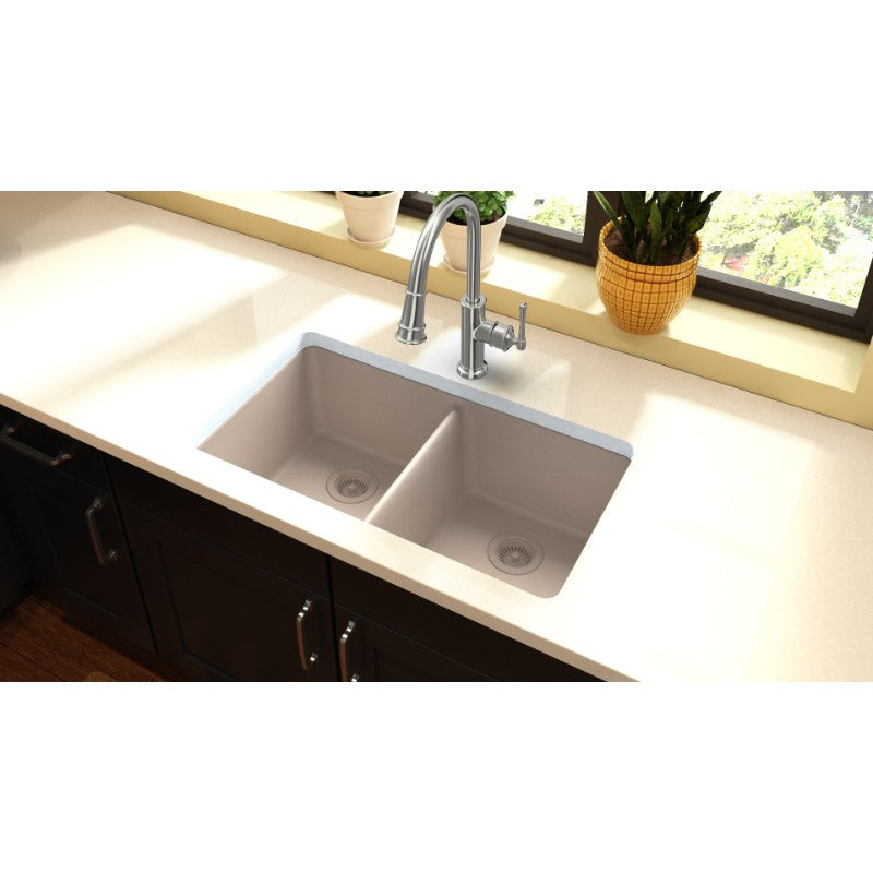 Quartz Classic 18.5' x 33' x 9.5' Quartz Double-Basin Undermount Kitchen Sink in Putty