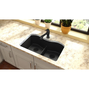 Quartz Classic 20' x 33' x 9.5' Quartz Double-Basin Undermount Kitchen Sink in Black