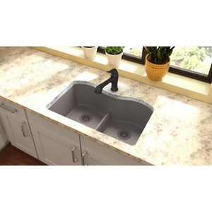 Quartz Classic 20' x 33' x 9.5' Quartz Double-Basin Undermount Kitchen Sink in Greige