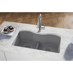Quartz Classic 20' x 33' x 9.5' Quartz Double-Basin Undermount Kitchen Sink in Greystone