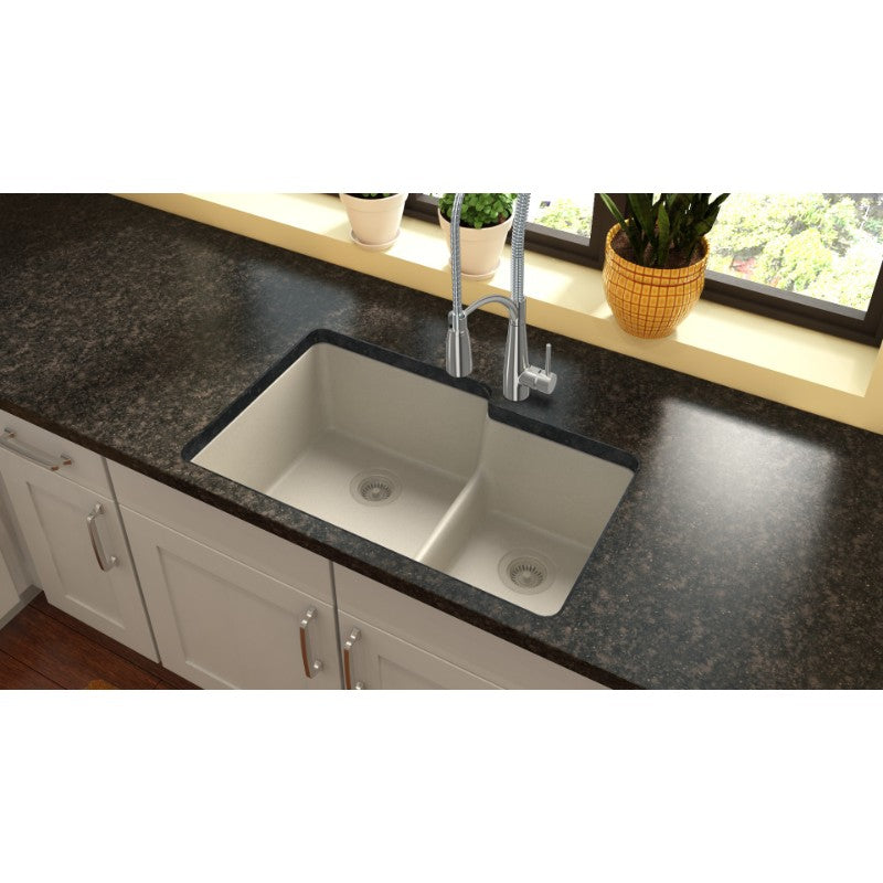 Quartz Classic 20.5' x 33' x 9.5' Quartz Double-Basin Undermount Kitchen Sink in Bisque