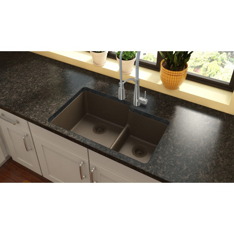 Quartz Classic 20.5' x 33' x 9.5' Quartz Double-Basin Undermount Kitchen Sink in Mocha