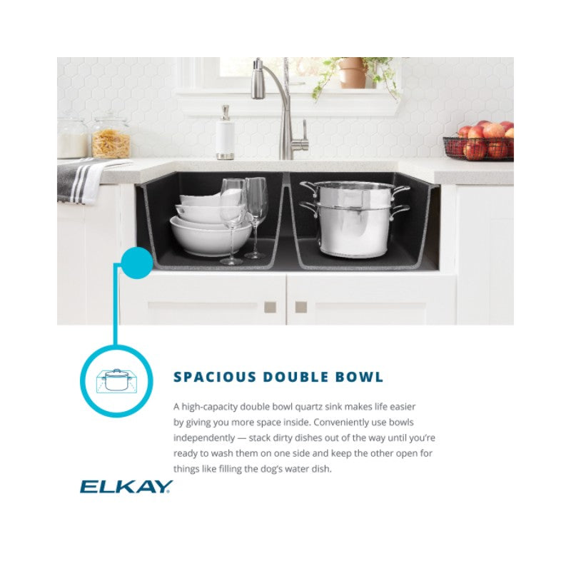 Quartz Classic 20.5' x 33' x 9.5' Quartz Double-Basin Undermount Kitchen Sink in White - Low Divide