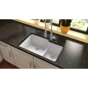 Quartz Classic 20.5' x 33' x 9.5' Quartz Double-Basin Undermount Kitchen Sink in White - Low Divide