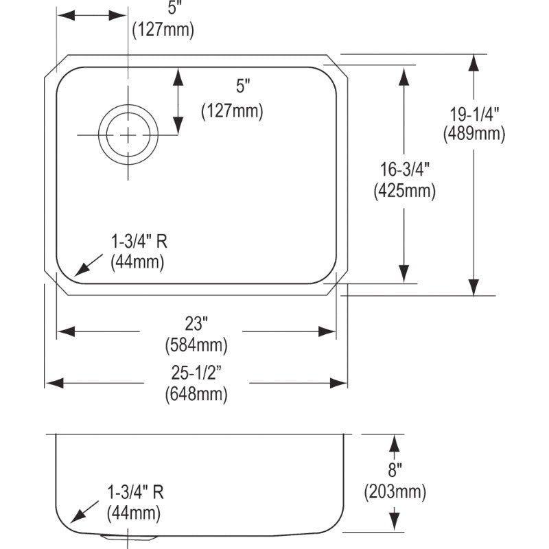 Lustertone Classic 19.25' x 25.5' x 8' Stainless Steel Single-Basin Undermount Kitchen Sink -Left Drain