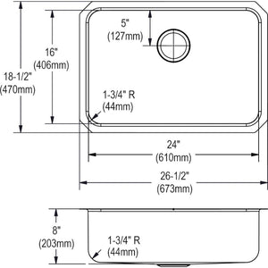 Lustertone Classic 18.5' x 26.5' x 8' Stainless Steel Single-Basin Undermount Kitchen Sink