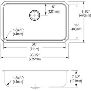 Lustertone Classic 18.5' x 30.5' x 7.5' Stainless Steel Single-Basin Undermount Kitchen Sink