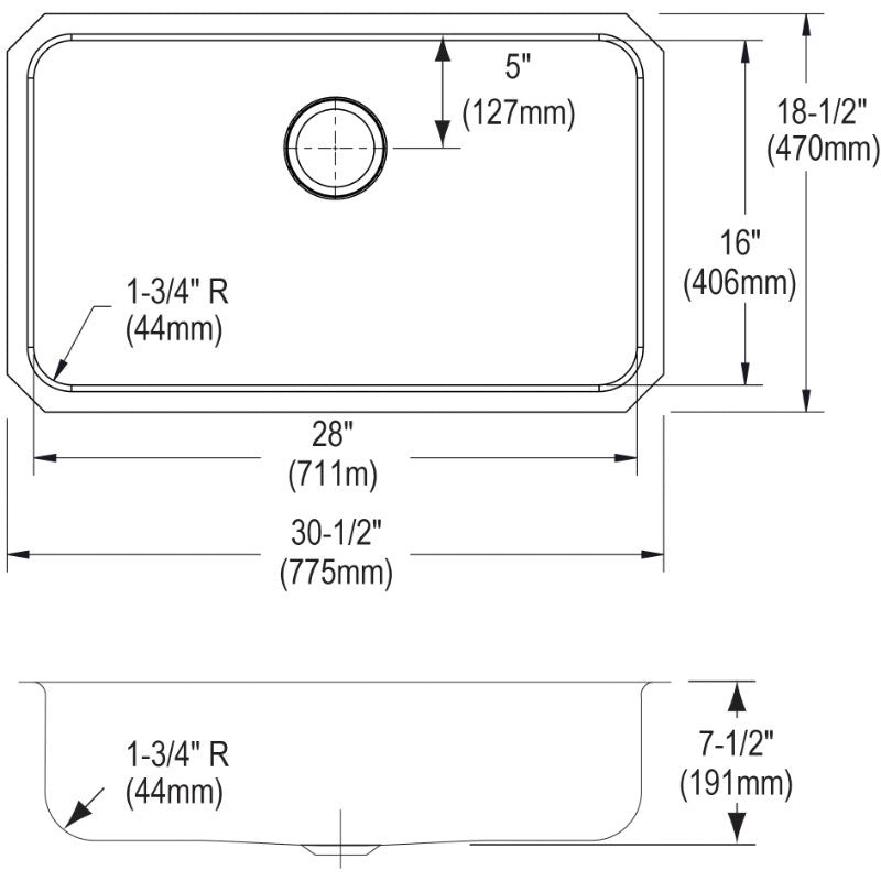 Lustertone Classic 18.5' x 30.5' x 7.5' Stainless Steel Single-Basin Undermount Kitchen Sink