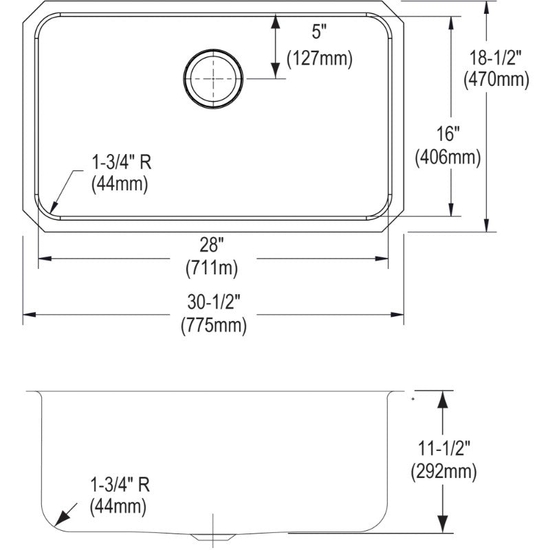 Lustertone Classic 18.5' x 30.5' x 11.5' Stainless Steel Single-Basin Undermount Kitchen Sink