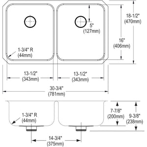 Lustertone Classic 18.5' x 30.75' x 9.38' Stainless Steel Double-Basin Undermount Kitchen Sink