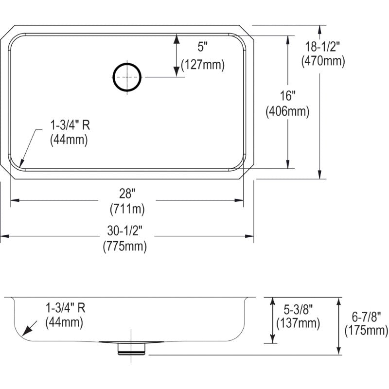 Lustertone Classic 18.25' x 30.5' x 6.88' Stainless Steel Single-Basin Undermount Kitchen Sink