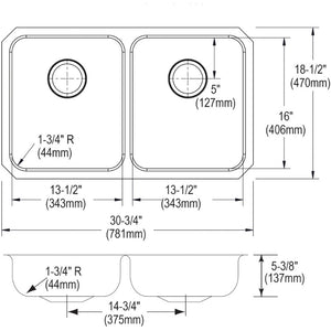 Lustertone Classic 18.5' x 30.75' x 5.38' Stainless Steel Double-Basin Undermount Kitchen Sink