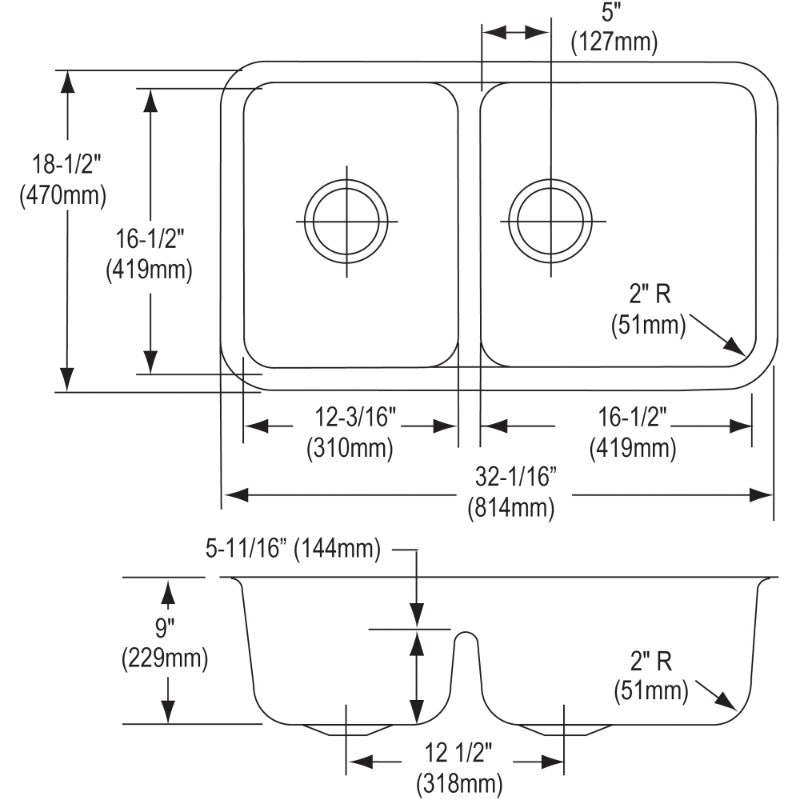 Lustertone Classic 18.5' x 32.06' x 9' Stainless Steel Double-Basin Undermount Kitchen Sink