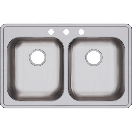 Dayton 21.25" x 33" x 5.38" Stainless Steel Double-Basin Drop-In Kitchen Sink - 3 Faucet Holes