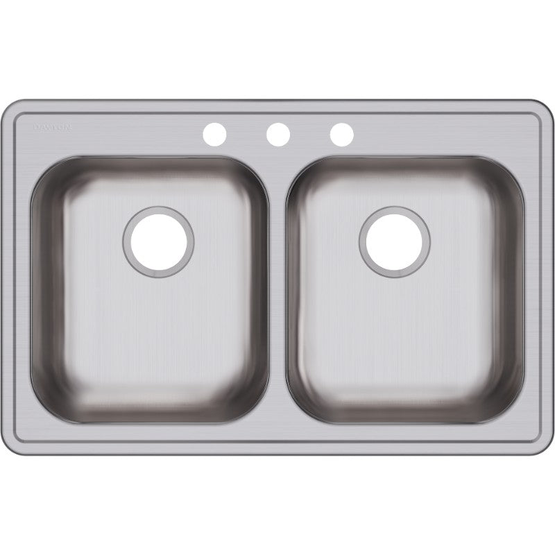 Dayton 21.25' x 33' x 5.38' Stainless Steel Double-Basin Drop-In Kitchen Sink - 3 Faucet Holes