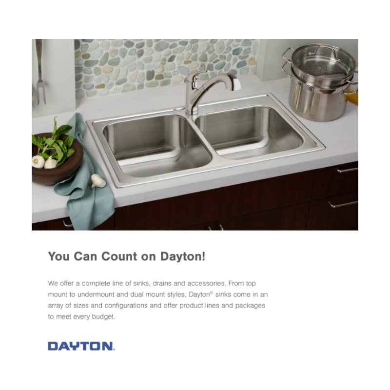 Dayton 21.25' x 33' x 5.38' Stainless Steel Double-Basin Drop-In Kitchen Sink - 3 Faucet Holes