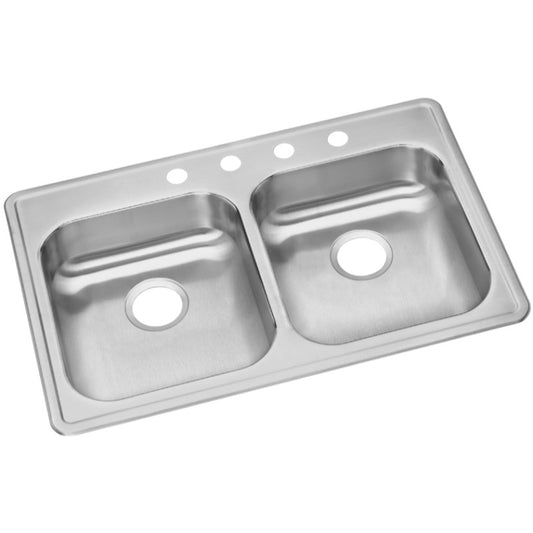 Dayton 22" x 33" x 5.38" Stainless Steel Double-Basin Drop-In Kitchen Sink - 3 Faucet Holes