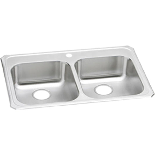 Celebrity 21.25" x 33" x 5.38" Stainless Steel Double-Basin Drop-In Kitchen Sink - 1 Faucet Hole