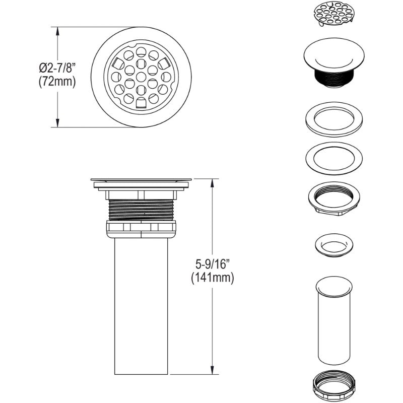 Drain Tailpiece in Stainless Steel (2.88' x 2.88' x 5.56')