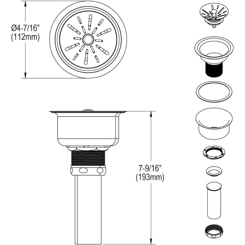 Drain Tailpiece in Stainless Steel (4.44' x 4.44' x 7.56')