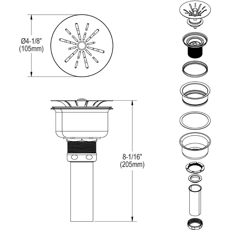 Drain Tailpiece in Stainless Steel (4.13' x 4.13' x 8.06')