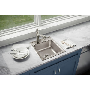 Lustertone Classic 20' x 17' x 7.63' Stainless Steel Single-Basin Drop-In Kitchen Sink - 2 Faucet Holes