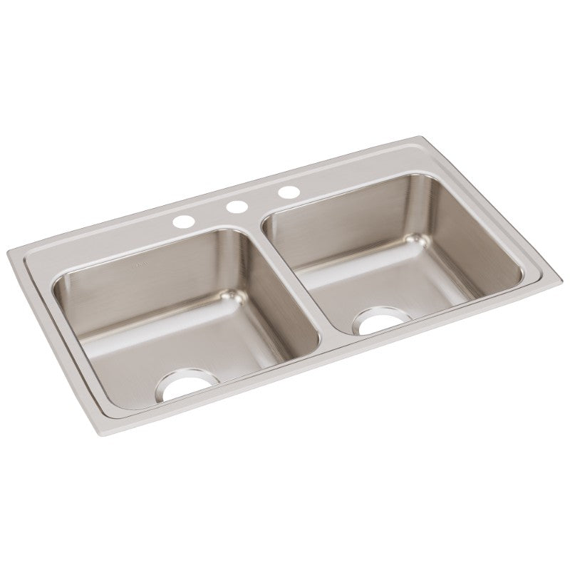 Lustertone Classic 19.5' x 33' x 7.63' Stainless Steel Double-Basin Drop-In Kitchen Sink - 3 Faucet Holes