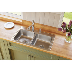 Lustertone Classic 19.5' x 33' x 7.63' Stainless Steel Double-Basin Drop-In Kitchen Sink - 3 Faucet Holes