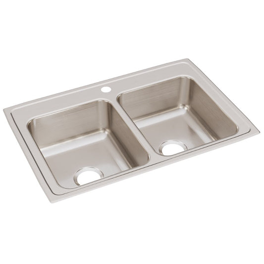 Lustertone Classic 22" x 33" x 8.13" Stainless Steel Double-Basin Drop-In Kitchen Sink - 1 Faucet Hole