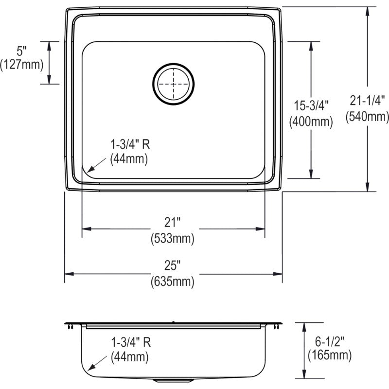 Lustertone Classic 21.25' x 25' x 6.5' Stainless Steel Single-Basin Drop-In Kitchen Sink - 1 Faucet Hole