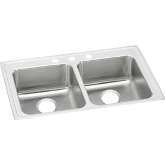 Lustertone Classic 19.5" x 33" x 5.5" Stainless Steel Double-Basin Drop-In Kitchen Sink - 3 Faucet Holes