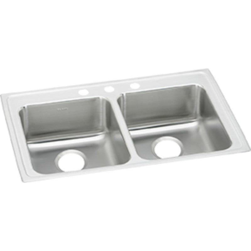Lustertone Classic 19.5' x 33' x 5.5' Stainless Steel Double-Basin Drop-In Kitchen Sink - 3 Faucet Holes