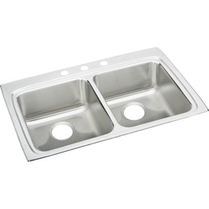Lustertone Classic 22' x 33' x 5.5' Stainless Steel Double-Basin Drop-In Kitchen Sink - 3 Faucet Holes