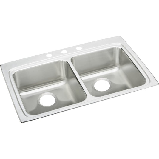 Lustertone Classic 22" x 33" x 5.5" Stainless Steel Double-Basin Drop-In Kitchen Sink - 3 Faucet Holes