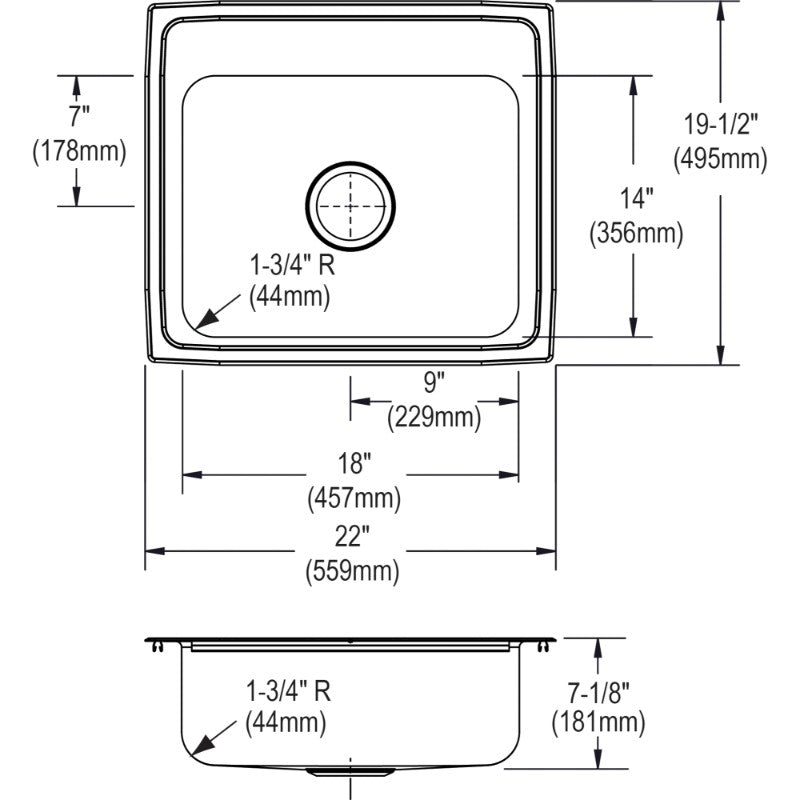 Celebrity 19.5' x 22' x 7.13' Stainless Steel Single-Basin Drop-In Kitchen Sink - 3 Faucet Holes