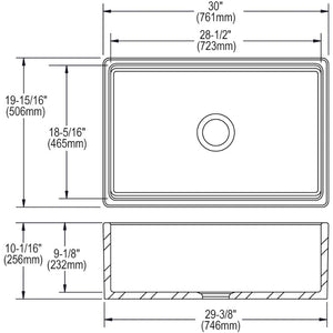 19.94' x 30' x 10.06' Fireclay Single-Basin Farmhouse Kitchen Sink in White