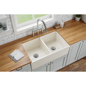 19.94' x 33' x 10.13' Fireclay Double-Basin Farmhouse Kitchen Sink in Biscuit