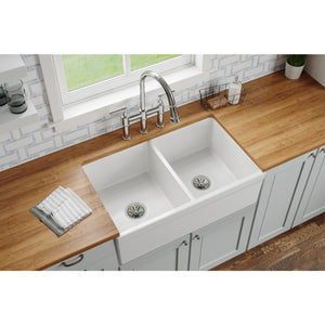 19.94' x 33' x 10.13' Fireclay Double-Basin Farmhouse Kitchen Sink in White