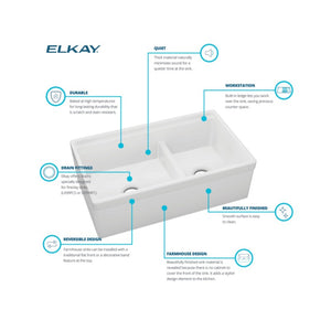 19.94' x 33' x 10.13' Fireclay 40/60 Double-Basin Farmhouse Kitchen Sink in Biscuit