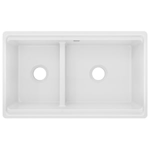 19.94' x 33' x 10.13' Fireclay 40/60 Double-Basin Farmhouse Kitchen Sink in White