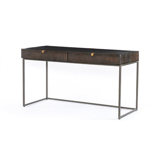 Kelby Desk in Aged Brass & Carved Vintage Brown (56" x 25" x 31")